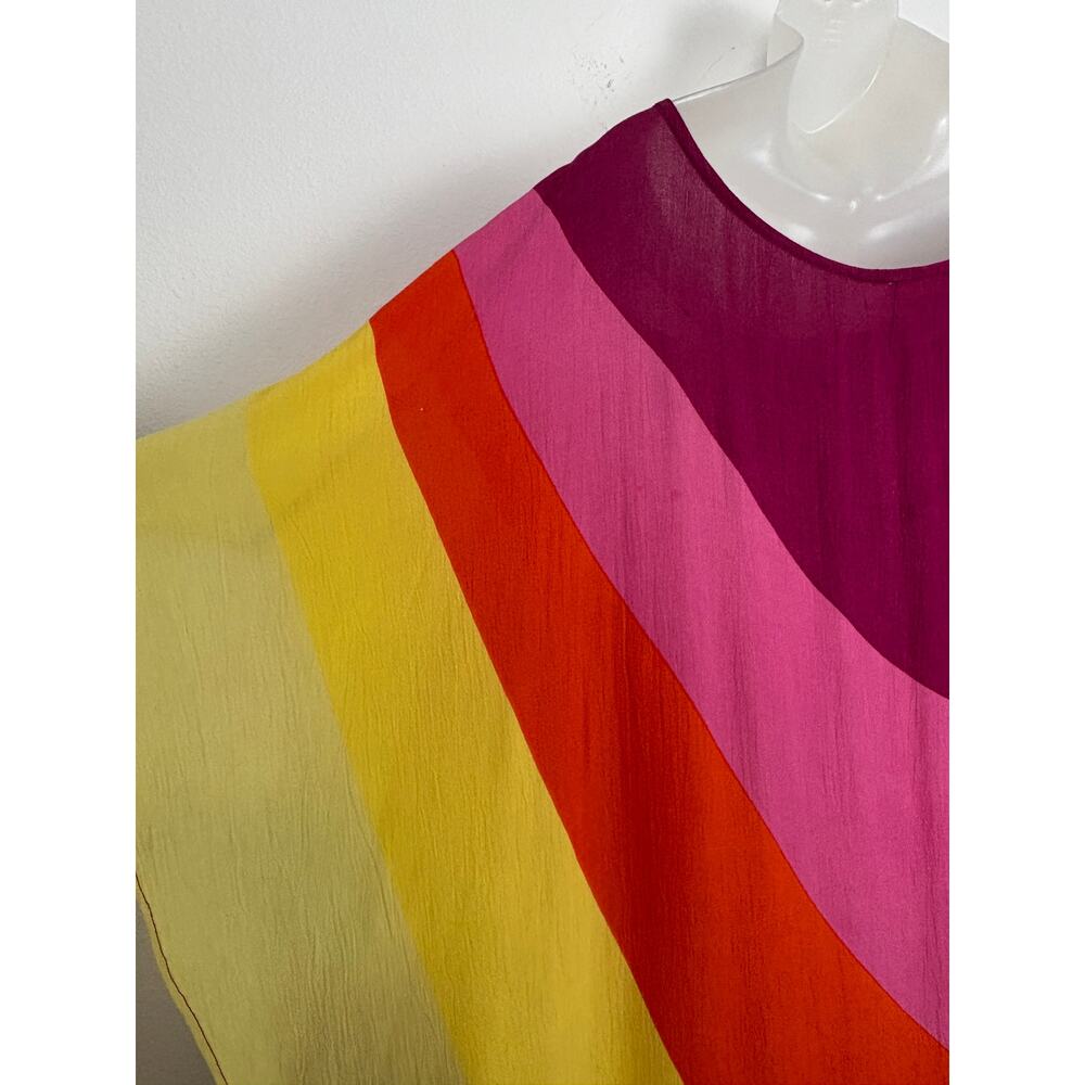 Free People Saachi NEON RAINBOW Striped Asymmetrical Rayon Top Maxi Kaftan Dress - Picture 9 of 10